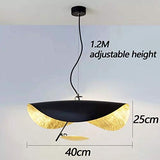 Lumières suspendues en feuille d'or Chapeau de lustre en or noir Suspension de personnalité créatrice de la mode, ligne de suspension Hauteur réglable en applique LED Restaurant Salon Café Bar,40cm