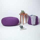 HOMESCAPES - Grand Pouf Rond tressé en Tricot - Violet Foncé