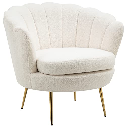 HOMCOM Fauteuil Coquillage Fauteuil Design dim. 79L x 77l x 77H cm Pieds dorés effilés Molleton Polaire Blanc HOMCOM Fauteuil Coquillage Fauteuil Design dim. 79L x 77l x 77H cm Pieds dorés effilés Molleton Polaire Blanc