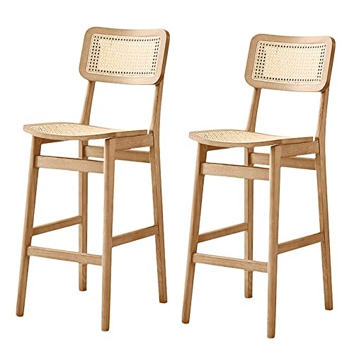 ZNMDOK Tabouret Haut en Bois Massif , Chaise Simple chez l ZNMDOK Tabouret Haut en Bois Massif , Chaise Simple chez l'habitant, de Bar à la Maison, indonésienne rotin véritable avec Dossier, Dossier Solide et sans Odeur(2 pièces), 40*42*109cm