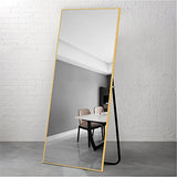 Poshions Miroir mural sur toute la longueur, 150 x 40 cm, grand miroir mural, doré, avec crochet, pour salon ou dressing