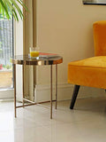 ASPECT - Table Basse Ronde Fino en métal de Couleur Or Rose et Verre à l'aspect de marbre Brun - 42,5 x 42,5 x 46 cm