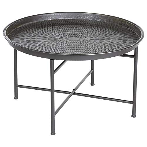 Atmosphera Table Basse Ronde à Rebord - Style marocain - Coloris Gris Patiné