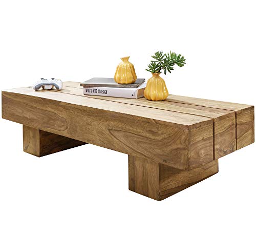 FineBuy Table Basse Bois Massif Acacia Table de Salon 120 x 30 x 45 cm | Table d'appoint Style Maison de Campagne | Meubles en Bois Naturel Table de Sofa | Table en Bois Massif Meubles en Bois Massif
