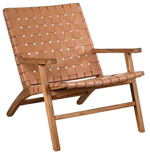 AUBRY GASPARD Fauteuil en Teck et Cuir de Vache Camel Munduk AUBRY GASPARD Fauteuil en Teck et Cuir de Vache Camel Munduk