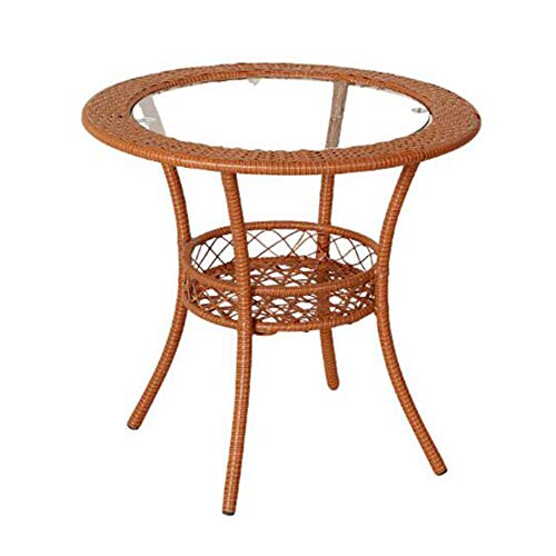 Zidao Rotin Table Basse Ronde, Plateau en Verre Cadre en Acier Tablette inférieure Patio mobi Petite Table thé Table Ronde Table de Loisirs Simple Moderne,Marron