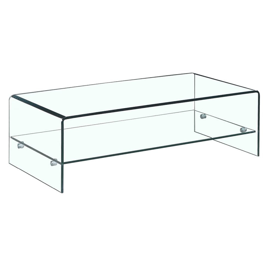 Meubletmoi Table Basse en Verre trempé - avec étagère vitrée rectangulaire - Design Salon Moderne - Ice