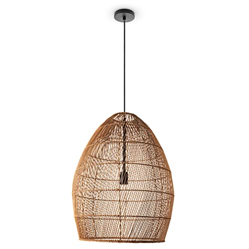 Paco Home Suspension Salon Boho Lampes En Osier Rotin Salle À Manger Lampe Papier E27, Type de lampe:Lampe à suspension - Type 2, Couleur:Beige (Ø52 cm)