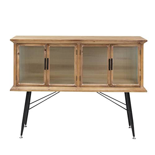 Made In Meubles Buffet vitrine en Bois de Sapin et Verre strié 4 Portes Nicole - Buffet & Vaisselier - Buffet 36 x 120 x 87.5 cm Made In Meubles Buffet vitrine en Bois de Sapin et Verre strié 4 Portes Nicole - Buffet & Vaisselier - Buffet 36 x 120 x 87.5 cm