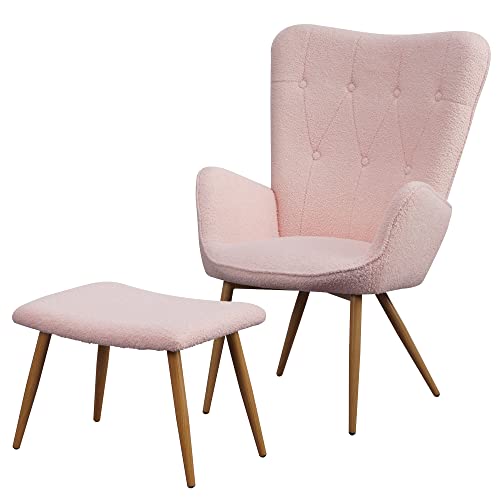 Albatros Fauteuil à Oreilles avec Tabouret Oxford Rose - Housse Confortable Aspect Fourrure Vintage et élégant - Fauteuil de Lecture ou Fauteuil Albatros Fauteuil à Oreilles avec Tabouret Oxford Rose - Housse Confortable Aspect Fourrure Vintage et élégant - Fauteuil de Lecture ou Fauteuil