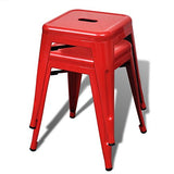 vidaXL Lot de 2 Petits tabourets en métal empilables Rouges