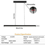 Suspension Luminaire LED moderne, luminaire suspension Noir Design Linéaire Dimmable avec télécommande, luminaire suspendu Réglable 32W pour Salle à Manger Salon Îlot de Cuisine Bureau, 80cm