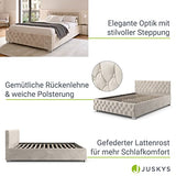 Juskys lit rembourré Nizza 180 x 200 cm - Cadre de lit avec sommier à Lattes, Coffre de lit et éclairage LED - lit avec Housse en Velours et surpiqûre Chesterfield - Beige