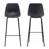 Happy Garden Lot de 2 tabourets de Bar Vintage Lucien Gris foncé - Hauteur d'assise 75cm, tabourets de Bar Style Retro avec Dossier et Repose-Pieds, Structure métallique