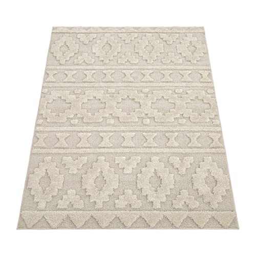 Paco Home Tapis Poils Longs Tapis De Salon Tapis Shaggy Aspect 3D Ethnique Boho Look Vintage Doux, Dimension:200x280 cm, Couleur:Crème 4