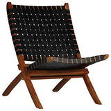 Meubles, chaises, fauteuils, fauteuils inclinables et fauteuils couchés, chaise pliante à rayures croisées en cuir véritable noir