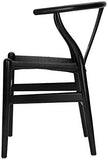 DLL Chaise Wishbone Chaise Y Chaise À Manger En Bois Massif Fauteuils En Rotin Style Naturel Bas Du Dos/Noir / 55×75×45cm