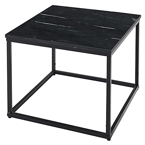 Stella Trading Samy Basse carrée Noir avec Structure en métal Table d'appoint Moderne avec Plateau en marbre de qualité supérieure, 60 x 46 x 60 cm