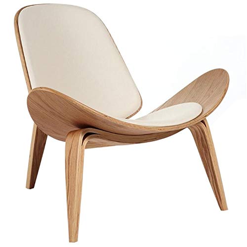 WYT-fan PU Cuir Chaise - Simple Canapé Chaise Creative Minimaliste - Bois Massif Unique Shell Chair - Contemporary Loisirs Sitzenstuhl,White Leather Pad