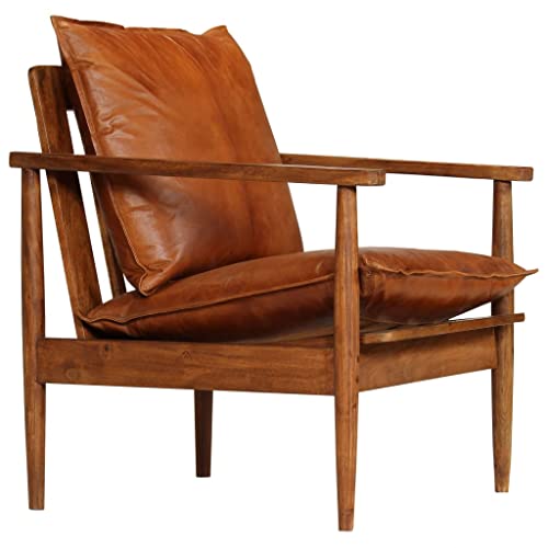 vidaXL Fauteuil Cuir Véritable avec Bois d vidaXL Fauteuil Cuir Véritable avec Bois d'Acacia Marron Salle de Séjour Salon