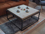Lumarc GORIZIA Table de salon en bois massif de chêne naturel au design moderne industriel minimaliste, chêne clair, carré, 75 x 75 x 42 cm