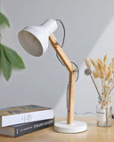 Tomons Lampe de Bureau en Bois, Lampe de Table, Ampoule LED Inclus, Lampes de Lecture, Décoration Design pour Bureau et Table de Chevet, Chambre, Salon, Blanc