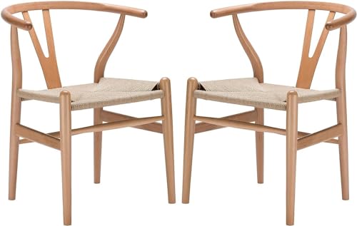 YAXANSIH Lot de 2 chaises de Salle à Manger, Cuisine, Style Wishbone en Poly et écorce (Couleur : Naturel)