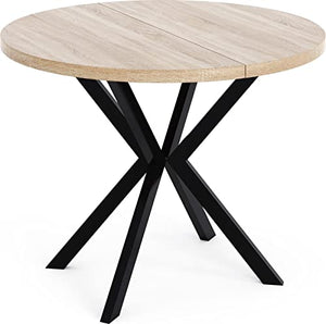 WFL GROUP Table à Manger Extensible Ronde - Table Style Loft avec Pieds en Métal - 100 à 180 cm - Table Carré Style Industriel pour Le Salon - Compacte - Chêne Sonoma - 100 cm
