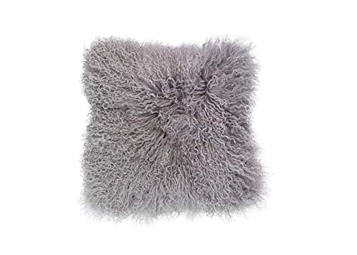 Housse de coussin en peau de mouton de Mongolie, Laine, gris, 40 x 40 Housse de coussin en peau de mouton de Mongolie, Laine, gris, 40 x 40