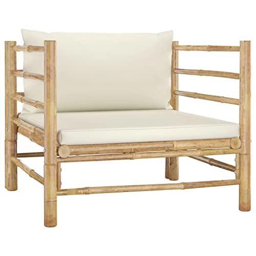 vidaXL Canapé de Jardin avec Coussins Fauteuil d vidaXL Canapé de Jardin avec Coussins Fauteuil d'Extérieur Canapé de Patio Meuble de Terrasse Fauteuil de Jardin Blanc Crème Bambou