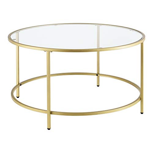 Table Basse Ronde pour Salon Petite Table Stylée Plateau en Verre Pieds en Acier 84 x 45,5 cm Doré Table Basse Ronde pour Salon Petite Table Stylée Plateau en Verre Pieds en Acier 84 x 45,5 cm Doré