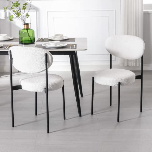 Wahson Lot de 2 Chaise Salle à Manger en Peluche Chaise de Cuisine Moderne Rembourré avec Pieds en Métal, Chaise de Salon pour Cuisine/Restaurant, Blanc