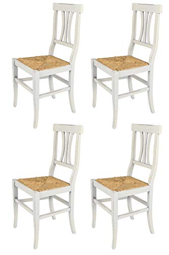 t m c s Tommychairs - Set 4 chaises Artemisia pour Cuisine, Bar et Salle à Manger en Style Shabby Chic, Structure en Bois de hêtre Vieilli à la Main et Assise en Paille