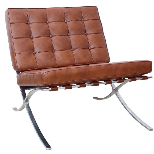 Chaise Barcelone Cognac Marron en Cuir semi-aniline Mies Van Der Rohe