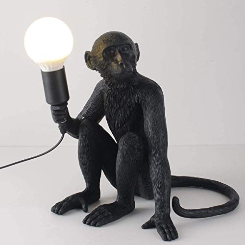 Maojisheng Lampe Singe Assis en Résine, Culot E27 - Pour Bar, Café, Restaurant Décoration d'art etc (Noir - Lampe de Table Assise)