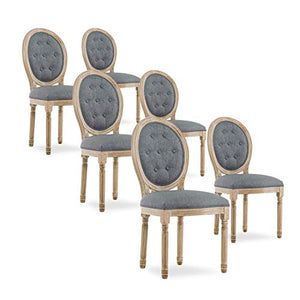 INTENSEDECO Lot de 6 chaises médaillon capitonnées Louis XVI Tissu Gris