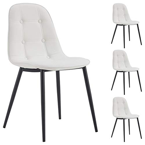 IDIMEX Lot de 4 chaises Alvaro pour Salle à Manger ou Cuisine avec 4 Pieds en métal Noir et Assise capitonnée, revêtement synthétique Blanc IDIMEX Lot de 4 chaises Alvaro pour Salle à Manger ou Cuisine avec 4 Pieds en métal Noir et Assise capitonnée, revêtement synthétique Blanc