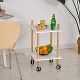 Chariot de service desserte de cuisine à roulettes design scandinave 2 étagères bois de pin MDF blanc