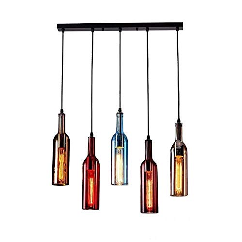 Raelf 5 têtes de verre Creative couleur Plafond d Raelf 5 têtes de verre Creative couleur Plafond d'éclairage Bouteille de vin Pendant Light Personality restaurant Suspension Fixture Loft Café Bar industriel Ferme Lustre Luminaires Décoration Lustre