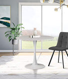 Meridian Furniture Holly Collection Modern | Table de salle à manger ronde contemporaine avec plateau en imitation marbre 91,4 cm de large, base en métal blanc