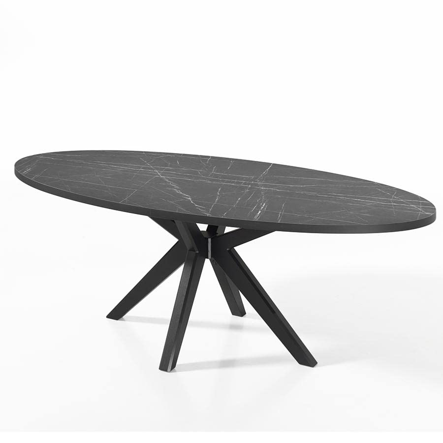 NOUVOMEUBLE Table Ovale 220 cm Moderne Effet marbre Noir Morgana NOUVOMEUBLE Table Ovale 220 cm Moderne Effet marbre Noir Morgana