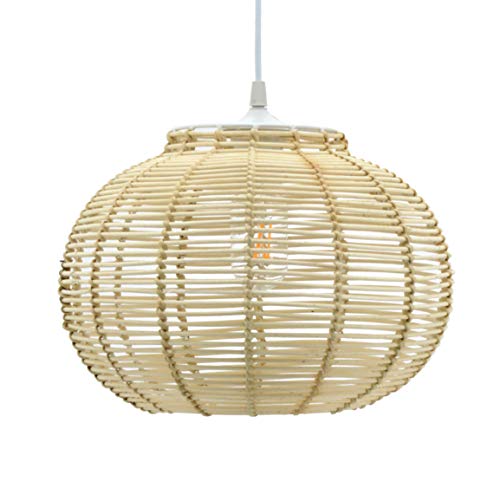 LUSSIOL Luminaire Korba, suspension rotin, 60 W, naturel, ø 30 x H 23 cm