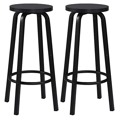 WOLTU 2 X Tabourets de Bar Bistro Tabouret Assise Rond en MDF et métal,Noir BH237sz-2