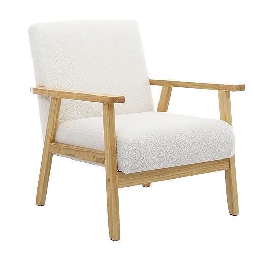 Mingone Fauteuil de Salon en Bois Design Moderne Fauteuil en Laine Fauteuil avec Accoudoirs Chaise D Mingone Fauteuil de Salon en Bois Design Moderne Fauteuil en Laine Fauteuil avec Accoudoirs Chaise D'appoint Relax Chaise de Canapé pour Salon Chambre Vérandas, Blanc