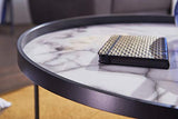 FineBuy Table Basse Rond 76 x 39 x 76 cm Apparence De Marbre Blanc | Table d'appoint Conception Moderne | Table De Sofa Jambes Métalliques Noir | Table De Salon Brillant Acier Laqué Bois Tulip