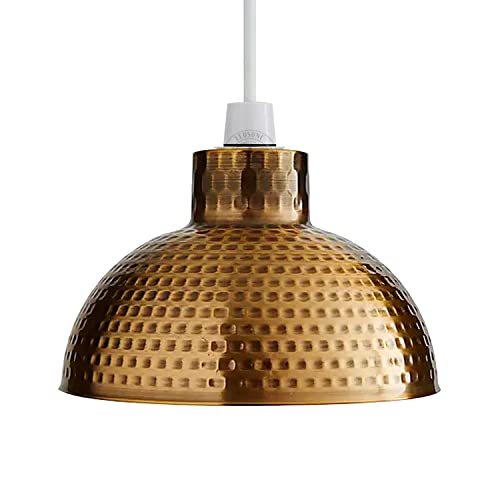 Abat-jour en métal facile à installer - Style rétro industriel - Suspension - Pour cuisine, salle à manger - E27 (dôme moderne en laiton jaune) Abat-jour en métal facile à installer - Style rétro industriel - Suspension - Pour cuisine, salle à manger - E27 (dôme moderne en laiton jaune)