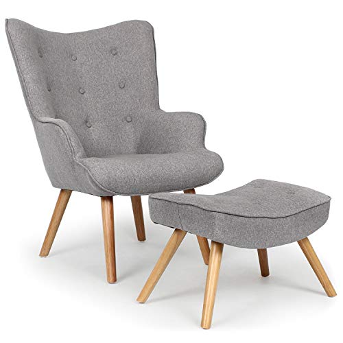 Fauteuil scandinave + pouf Lylou Tissu Gris clair