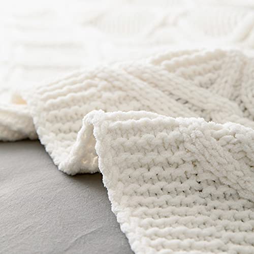 Couverture Chenille Tricot Pompons Crème 130x160 Cm – Douce, Épaisse & Chaleureuse Pour Canapé, Lit, Jeunes Filles & Garçons
