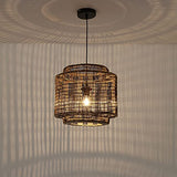 LUSSIOL - Luminaire NAIROBI, suspension rotin naturel et noir, Diam. 40 cm, E27 60W, pour séjour, salon, chambre, hall, hôtel, bar