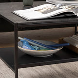 Marque Amazon - Movian Table basse avec étagère, plateau effet marbre, base en métal noir, 70 x 70 x 45 cm